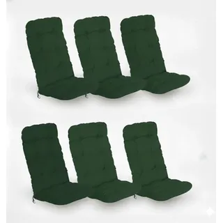 Beautissu 6er Set Hochlehner Auflagen Flair HL, 120x50x8cm, Dunkelgrün - Grün