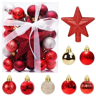 30 Stück Mini Weihnachtskugeln mit Aufhänger,3CM Klein Christbaumkugeln Rot & Gold Kugeln Mini Weihnachtsbaum Tisch-Weihnachtsbaum Dekorationsset