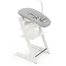 Tripp Trapp Stuhl von Stokke (White) mit Newborn Set (Grey) - Für Neugeborene bis zu 9 kg - Gemütlich, sicher & einfach zu verwenden
