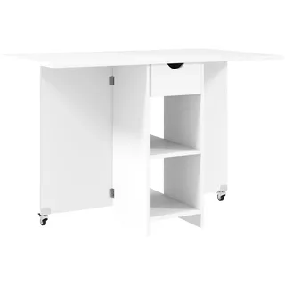 Homcom Klappbarer Esstisch Mobiler Küchentisch für 2-4 Personen mit Offenen Ablagen , Weiß , Holzwerkstoff , 1 Schubladen , Rechteckig , eckig , 70x75x114.5 cm , Esszimmer, Esstische
