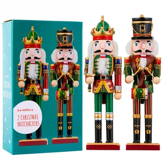 THE TWIDDLERS 2 Große Nussknacker Weihnachtsfiguren aus Holz, 30cm - Traditionelle Weihnachtsdeko Hochwertiges Kiefernholz, Weihnachtsdekorationen für drinnen, Klassische Ornamente & Bewegliche Teile