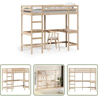 The Living Store Hochbett mit Schreibtisch 75x190 cm Massivholz Kiefer - Braun