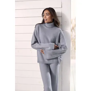 Sweater ELBSAND, Damen, Gr. 40/42, blau (rauchblau meliert), Feinstrick, Obermaterial: 50% Viskose, 28% Polyester, 22% Polyamid, meliert, unifarben, bequem, hoch geschlossener Ausschnitt, Strickbund, Sweatshirts Sweater, Rollkragenpullover aus weichem Strick, Loungewear
