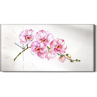 Wohnzimmer-Bild Leinwand Uhr Geräuschlos 60x30 Gemälde Blumen Zweig Kunst - weiße Hände - Weiß