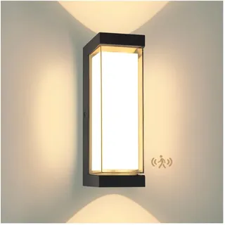 YindaLux Aussenlampe mit bewegungsmelder, 3000LM, IP65, Aluminium, Schwarz | 3000K Warmweiß, 24W 230V, LED Wandleuchte Innen/Außen, Modern Außenbeleuchtung, für Terrasse, Eingang, Flur, 1 Stück