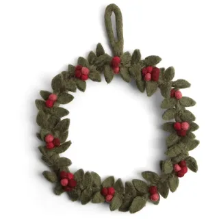 Én Gry & Sif Türkranz I Hand-Made & fair-Trade Kranz aus Filz, skandinavische Deko für Herbst Winter Weihnachten I Weihnachtskranz dunkelgrün mit roten Beeren, ⌀18cm