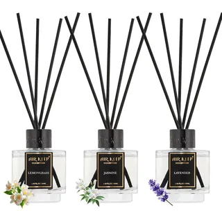 Airkeep Raumduft 50ml x3 – Lavender, Jasmine, Lemongrass – Duftstäbchen Set mit 24 Stäbchen – Lufterfrischer für Badezimmer, Wohnung, Heimdekoration