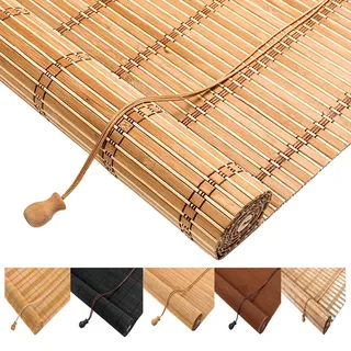Anpassbar Bambusrollo Rollo Bambus Sichtschutz Innen Outdoor Aussen Retro Bambus Jalousien Handgewebt Bambusrollo Für Garten Balkon Fenster und Türen ohne Bohren Fenster Balkon Raffrollos mit Lifter