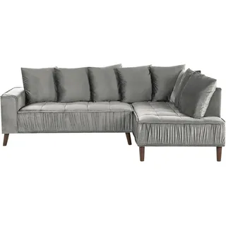 BELIANI Ecksofa Grau Samt Linksseitig 3-Sitzer Sofa mit Vielen Kissen Metallfüßen Glamour Modern Wohnzimmer Büro Arbeitszimmer Wohnküche Esszimmer - Grau, Braun