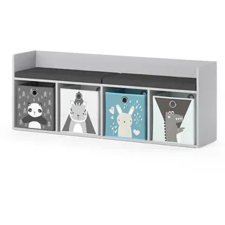 Vicco Kindersitzbank Luigi Weiß 107.2 x 88.6 cm 4 Fächer, mit Faltboxen grau , Holzwerkstoff , 107.2x88.6x30.9 cm , Babymöbel & Kindermöbel, Kinderzimmer & Jugendzimmer, Kindersitzgruppe