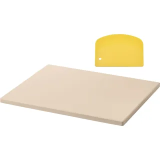 SucceBuy Pizzastein Backstein 38 x 30 cm, rechteckiger Cordierit-Stein, große Backplatte mit Schaber, 1,5 cm dick, hitzebeständig, ideal für Ofen, Brotbacken, Pizzabacken und Grillen