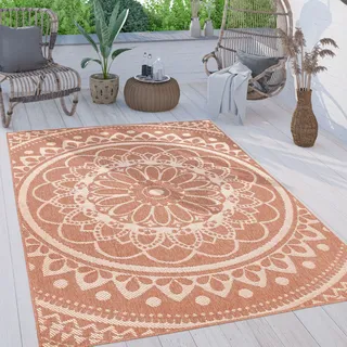 Paco Home Outdoor Teppich wetterfest & robust Mandala Boho Design pflegeleicht flachgewebt Grösse 80x150 cm - Orange