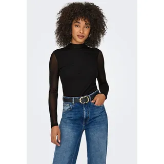 Langarmshirt ONLY "ONLERICA LIFE MESH L/S TOP JRS NOOS", Damen, Gr. XS, schwarz, Jersey, Obermaterial: 95% Polyester, 5% Elasthan, unifarben, regular fit normal, hoch geschlossener Ausschnitt, Shirts Langarmshirt