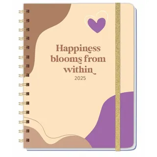 Happiness blooms from within Spiral-Kalenderbuch A5 2025: Taschenkalender 2025 mit Spiralbindung und viel Platz für Termine. Praktischer ... und Stickerbögen. (Kalenderbücher Heye)