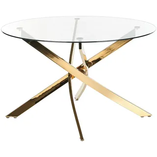 Beliani Esstisch 120/75 cm Transparent, goldfarben Rund Maramo , Glas , 120x75x120 cm , Esszimmer, Esstische