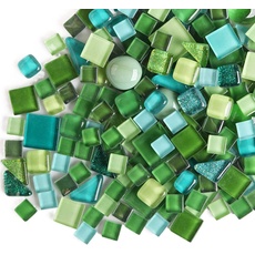 500 g unregelmäßige Kristall-Mosaikfliesen, kleine Partikelfarbe, Aufkleber, Kristallglas Fliesen, Kristallhandwerk für DIY handgefertigte dekorative Materialien (grüne Serie)