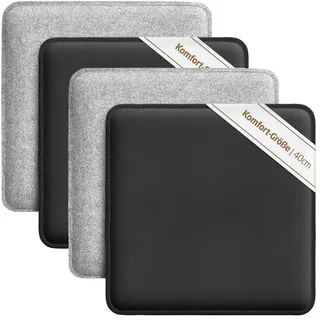 Miqio Design Sitzkissen | Wendekissen Rechteckig aus Filz und Kunstleder | Komfortgröße XL Stuhlkissen 40x40 cm | 4er-Set | Sitzauflage für Bank und Stuhl | Hellgrau-Schwarz
