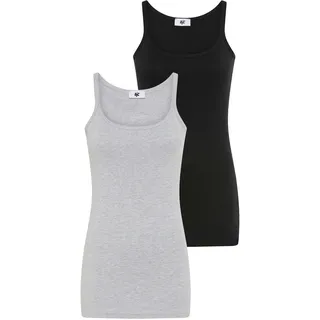 Longtop AJC, Damen, Gr. 48/50 (XL), grau (grau, schwarz), Obermaterial: 100% Baumwolle, meliert, unifarben, Basic, figurbetont hüftbedeckend, Rundhals, Tops Longtop, in Basic Form im Doppelpack, Topseller