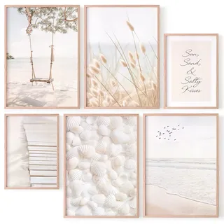 OHBIMBA® Sets Von 6 Poster & Kunstdrucke Zum Einrahmen - Bilder Wohnzimmer Wandbild - Boho Deko und Bild Schlafzimmer - Strand Wandbilder Wohnzimmer Größe 4x 30x40cm + 2x 21x30 cm