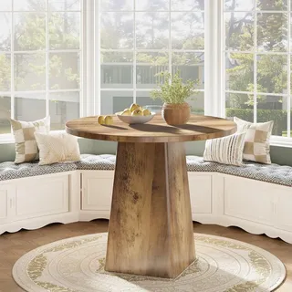 Tribesigns 80 cm runder Esstisch, für 2–4 Personen, kleiner Esstisch im Landhausstil mit quadratischer Basis für Esszimmer, rustikales Braun - Braun