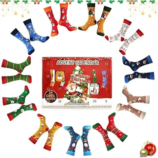 Adventskalender Socken 12 Paar Damen Herren Weihnachtskalender Wintersocken Bunt Größe 39-42