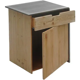 MCW Kommode MCW-L76, Nachttisch Beistelltisch, Industrial Massives-Holz MVG-zertifiziert 60x50x40cm, natur mit Metall-Optik