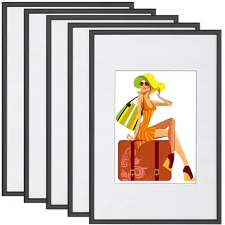 WOLTU Bilderrahmen 20x30 cm, 5er Set, Schwarz Collage Wanddeko, Fotorahmen mit Passepartout, mehrere bilder, Posterrahmen zum vertikalen oder horizontalen Aufhängen/Aufstellen