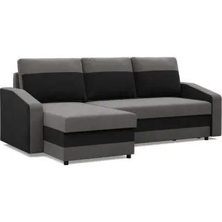 mebligo Ecksofa mit Schlaffunktion, Universelle Seite, Grau + Schwarz - Grau, Schwarz