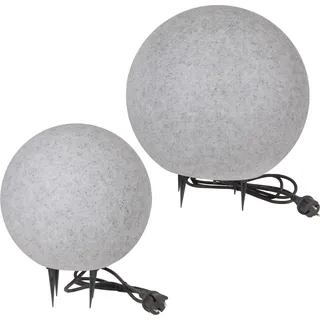 Kugelleuchte Gartenlampe Kugellampe Stein Granit-Optik 2er Set 30-40cm - Grau