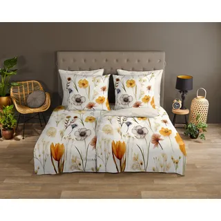 Good Morning Wendebettwäsche Blumen Beige 155 x 220 cm + 80 x 80 cm
