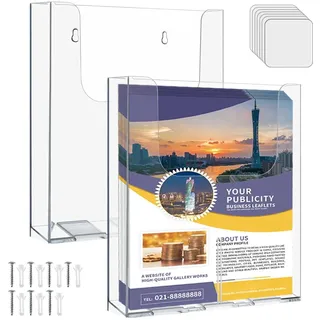 A4 Wandprospekthalter 2 Stück, Prospekthalter Wand A4 Flyerständer, Hochformat Prospektständer A 4 Zeitschriftenhalter Wanddokumentenhalter Postkartenhalter Wandmontiert Organizer Präsentationsständer