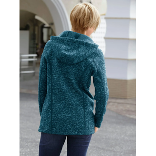 Kapuzenfleecejacke CASUAL LOOKS, Damen, Gr. 42, blau (petrol, meliert), 100% Polyester, meliert, unifarben, figurumspielend, Jacken Kapuzenfleecejacke