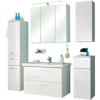 Saphir Badmöbel-Set "Quickset 316 5-teilig, inkl. Keramik-Waschtisch und LED-Spiegelschrank" Set, 5 Stk. tlg., weiß hochglanz, weiß glanz