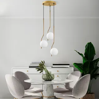 Opviq Elegant Gold Chandelier, Adjustable Height 65-110 cm, Metal Body, Ø15 cm Cap, 3 x E14 Max 40W, Perfect for Modern Living Spaces, IP20 Rated.