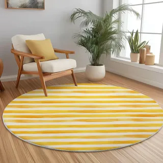 Flanell Runder Teppich 180 cm Waschbar Rutschfest, Abstrakt Elegant Linien Drucken Rund Teppich fuer Kinderzimmer Küche den Eintritt Wohnkultur, Gelb, Jugendzimmer, Spielzimmer, Jungenzimmer