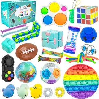 Fidget Toys Set 28 Stück Anti Stress Spielzeug Pop It Set mit Squishy Mochi Simple Stressball Fidget Spinner Anxiety Ring Anti Stress Ball Sensorik