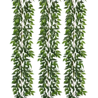 dallisten Künstliche Rankengirlande aus italienischem Ruscus, 3 Stränge, 185,4 cm, Seidenranken-Girlande mit grünen Blättern, künstliche Hängepflanzen, Gründekoration für Zuhause, Schlafzimmer, Wand,