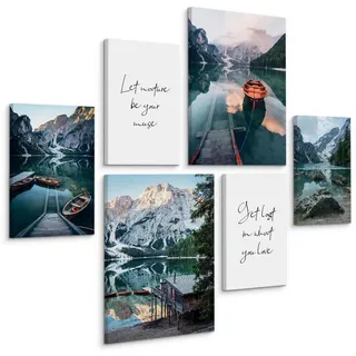 Muralo Leinwandbilder 6-er Set Zitate Natur 3D , Rot, Blau, Grün, Schwarz, Weiß, Beige, Braun, Orange, Grau , Textil , Landschaft/Berg, Baum/Pflanze/Natur, Sprichwort/Zitat , Rechteckig , 90x80 cm , Bilder & Rahmen, Bilder