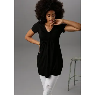 Tunika ANISTON SELECTED, Damen, Gr. 46, schwarz, Jersey, Obermaterial: 95% Viskose, 5% Elasthan, unifarben, figurumspielend Po-bedeckend, V-Ausschnitt, Tuniken Tunika, mit Raffung im Brustbereich