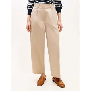 Chinohose TOMMY HILFIGER "COTTON BARREL PLEATED CHINO", Damen, Gr. 38, N-Gr, beige, Web, Obermaterial: 65% Baumwolle, 33% Lyocell, 2% Elasthan, unifarben, bequem lang, Hosen Chinohose, Baumwollmix, Mid Rise, Tapered