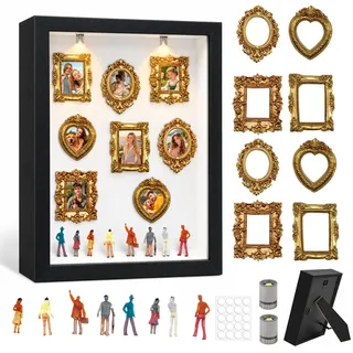 DIY Kreatives Erinnerungsdisplay Kit, Mini Museum Bilderrahmen mit 8 Rahmen | 8 Zufällige Menschen und LED Licht, Personalisierte Familienfoto Bilderrahmen, Kreatives Erinnerungsdisplay