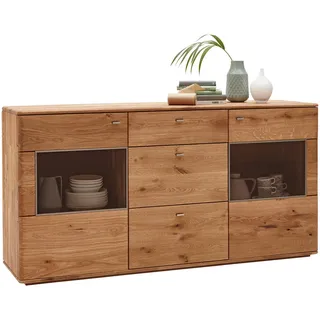 Linea Natura Sideboard , Eichefarben , Metall , Eiche , massiv , 4 Fächer , 3 Schublade(n) Schubladen , 175x90x45 cm , Typenauswahl, Beimöbel erhältlich , Holzmöbel, Wohnwände Holz, Wohnwand Serien Holz