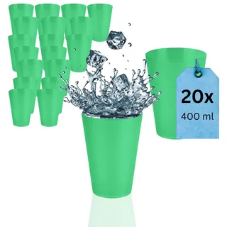 S&S-Shop 20 Hartplastik Trinkbecher 400ml, Grün, Mehrwegbecher, Cocktailgläser, Camping, Kindergeschirr, JGA, Beerpongbecher, Stapelbecher, Partybecher, Kunststoffbecher