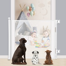 MYPIN Einziehbares Treppengitter für Baby Haustiere, Babygitter 0 bis 140 cm, 33 x 55 Zoll, extra breites Sicherheitsgitter, Hundegitter für Treppen, Flure, Einhandbedienung, leicht zu reinigen, Weiß