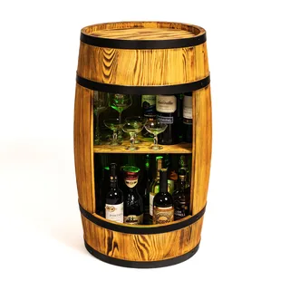 Creative Cooper Weinregal Holz mit LED RGB - Weinschrank MiniBar - Alkohol Schrank Mann - Barschrank - 80cm hoch - Retro deko Bar Regal - Fassbar - Fassmöbel (Sonnenverbranntes) - Braun