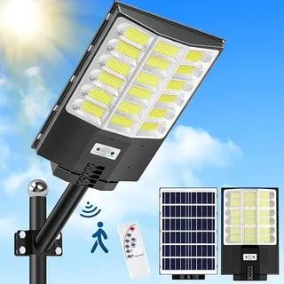 1200W Solar Straßenlaterne, 120000LM 6500K Solar Wegeleuchte mit Bewegungsmelder, IP65 Wasserdichte Solarlampen Strassenlaternen mit Fernbedienung für Hof, Garten, Parkplatz - Schwarz