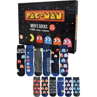 Pac-Man Adventskalender mit 12 Paar Socken Größe 40-45 für Herren Weihnachtskalender mit Sneakers und langen Socken