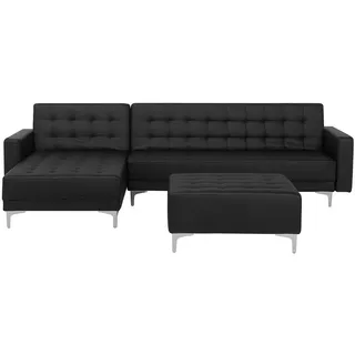 Beliani Schlafsofa linksseitig mit Ottomane Kunstleder Schwarz Aberdeen , Textil , L-Form , 267x168 cm , Wohnzimmer, Sofas & Couches, Wohnlandschaften, Ecksofas