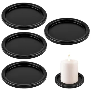 4 Stück Kerzenteller,10cm Round Metall Unterteller für Kerzen,Stumpenkerzen | Schwarz Kerzenständer,Kerzenuntersetzer Tablett,Kerzenhalter für Hochzeit,Herbst, Halloween,Weihnachten Tischdekoration