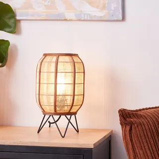 Home affaire Tischleuchte »Rouez«, 1 flammig, Leuchtmittel E27   ohne Leuchtmittel, Tischlampe im Nature Style mit 32cm Höhe, Schirm aus Textil und Holz, schwarz